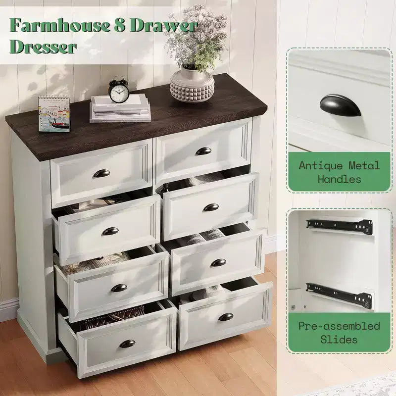 Farmhouse Drawer Dresser with Storage Drawers