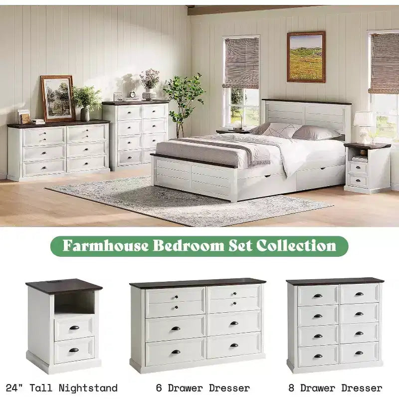 Farmhouse Drawer Dresser with Storage Drawers