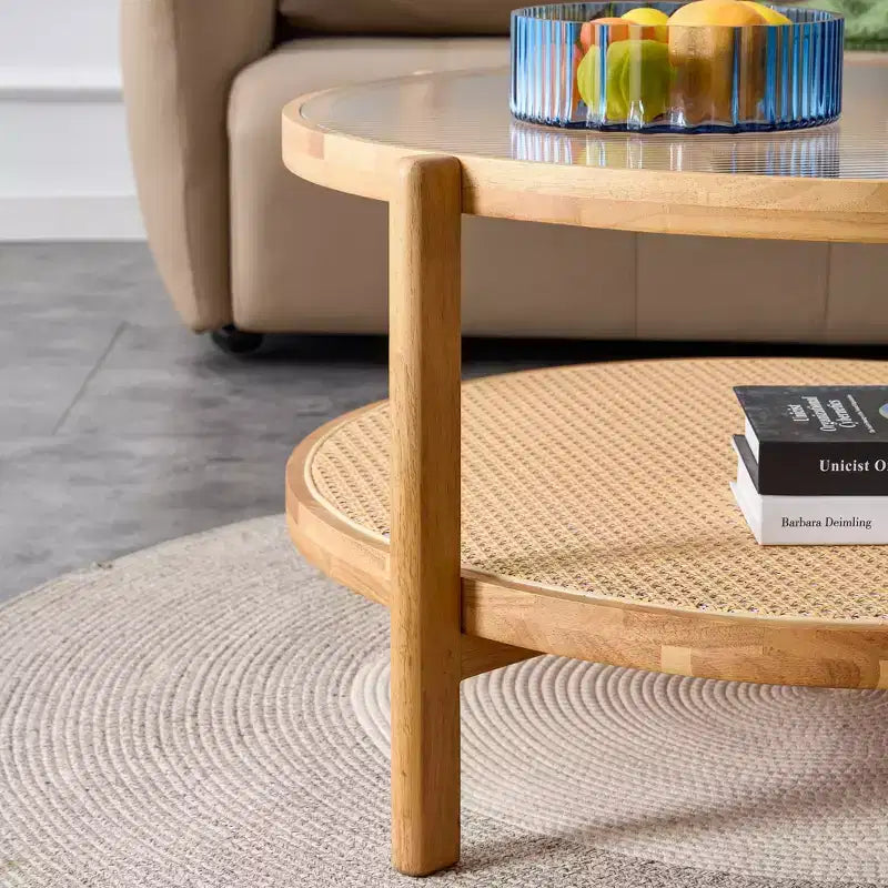 Modern Round Coffee Table with Glass Top