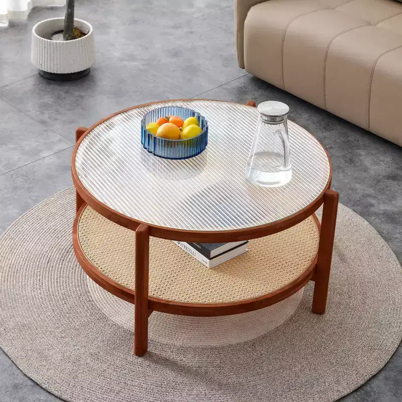 Modern Round Coffee Table with Glass Top
