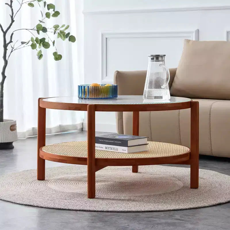 Modern Round Coffee Table with Glass Top