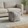 18" Blue Cotton Abstract Pouf Ottoman
