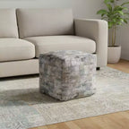 Pouffe/Ottoman abstrait en coton bleu de 45 cm
