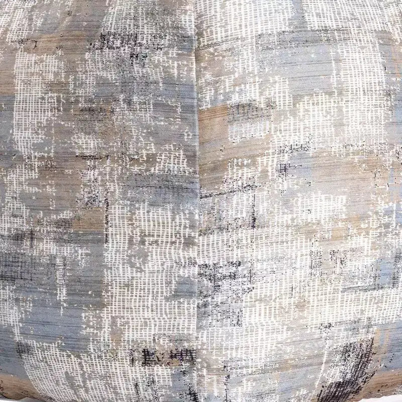 18" Blue Cotton Abstract Pouf Ottoman