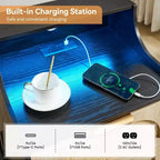 Table de chevet en bois (lot de 2) avec tiroir en rotin et station de charge