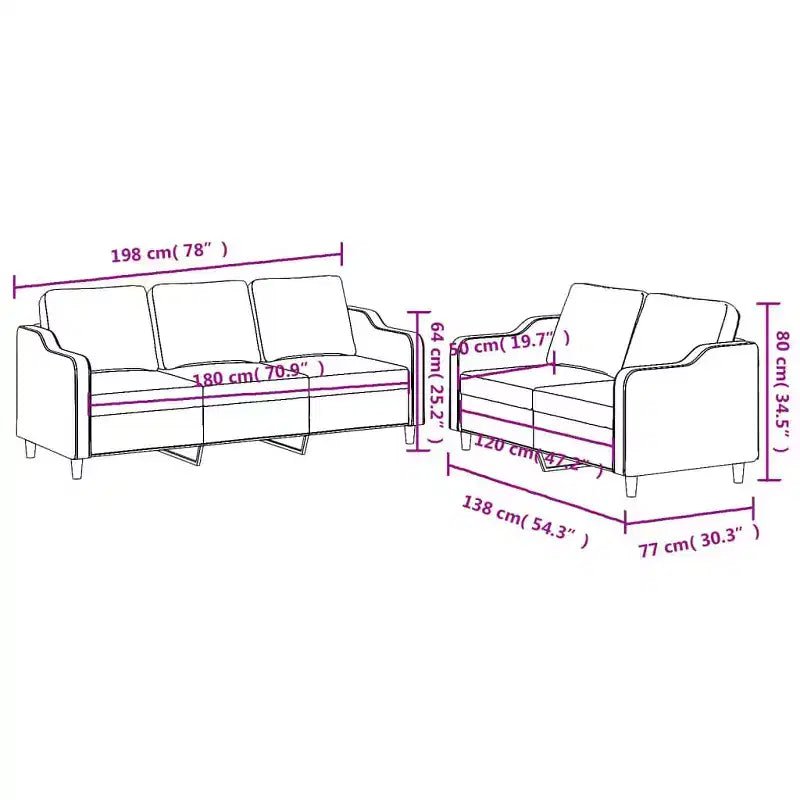 2-Piece Fabric Sofa Set with Cushions