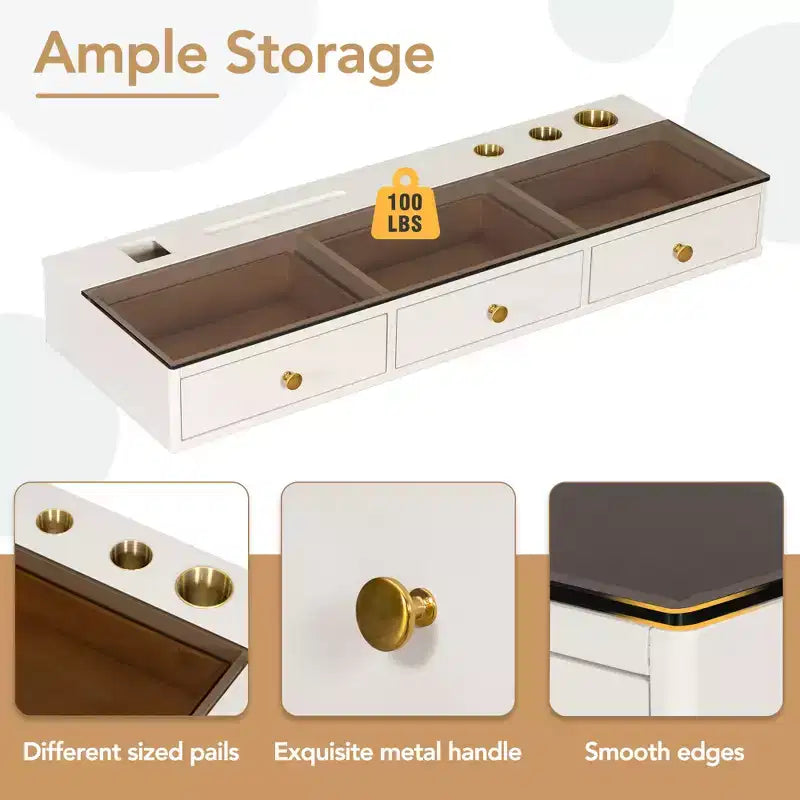 47" Wall-Mounted Floating Shelf with Drawer, Vanity Desk for Bedroom and Bathroom, White and Gold