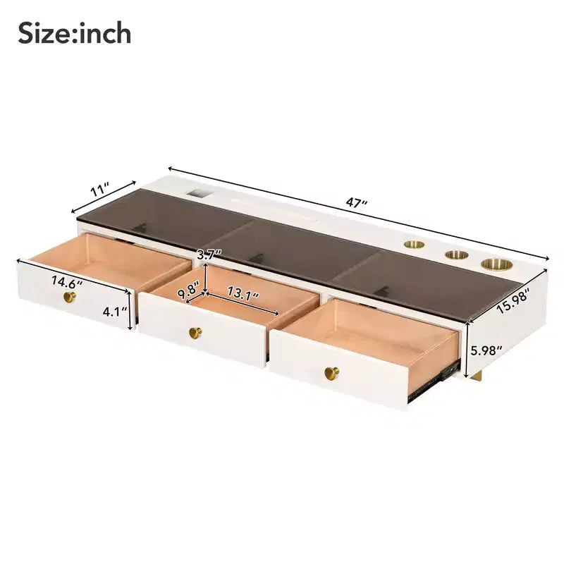 47" Wall-Mounted Floating Shelf with Drawer, Vanity Desk for Bedroom and Bathroom, White and Gold