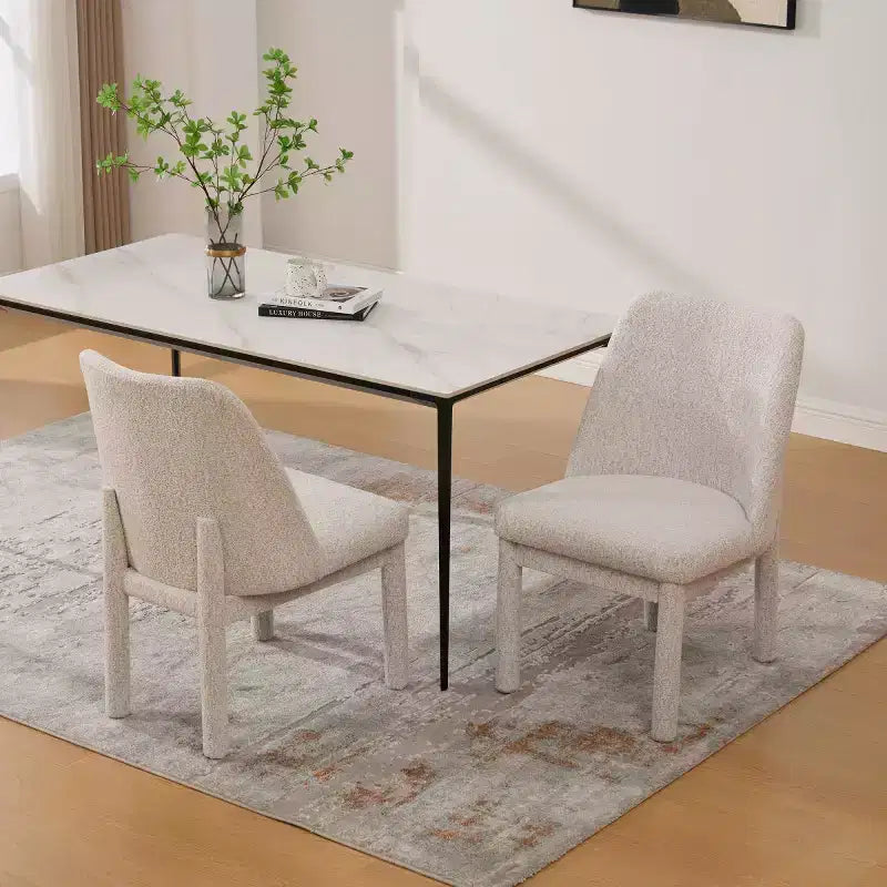 Set of 2 Upholstered Dining Chairs with High Curved Backrest, Armless Side Chairs for Dining Room or Kitchen