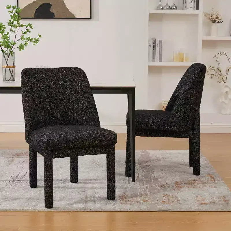 Set of 2 Upholstered Dining Chairs with High Curved Backrest, Armless Side Chairs for Dining Room or Kitchen