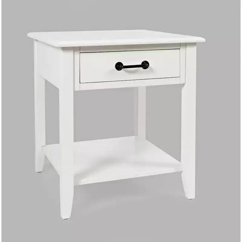 Acacia Wood End Table with Drawer and Storage Shelf