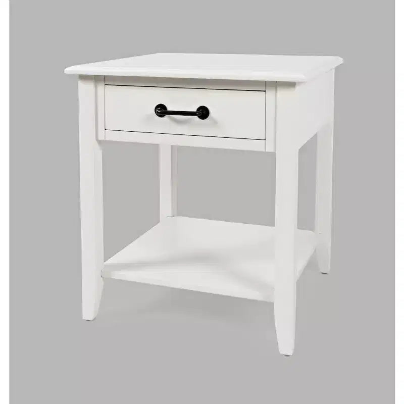 Acacia Wood End Table with Drawer and Storage Shelf