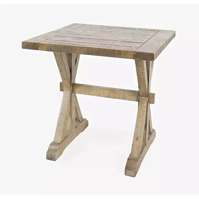 Rustic Solid Pine End Table with Trestle Base