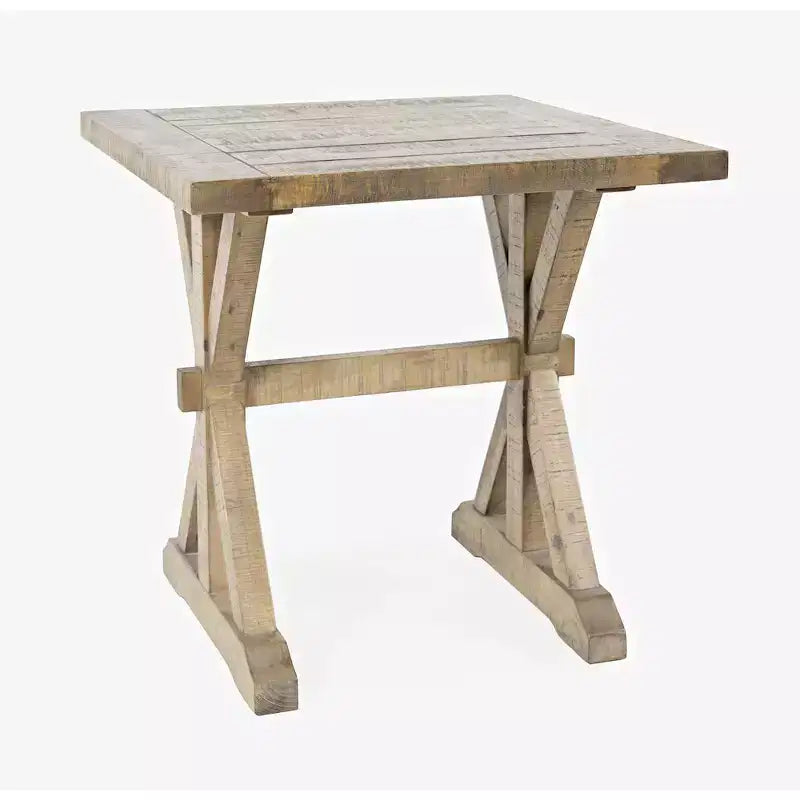 Rustic Solid Pine End Table with Trestle Base
