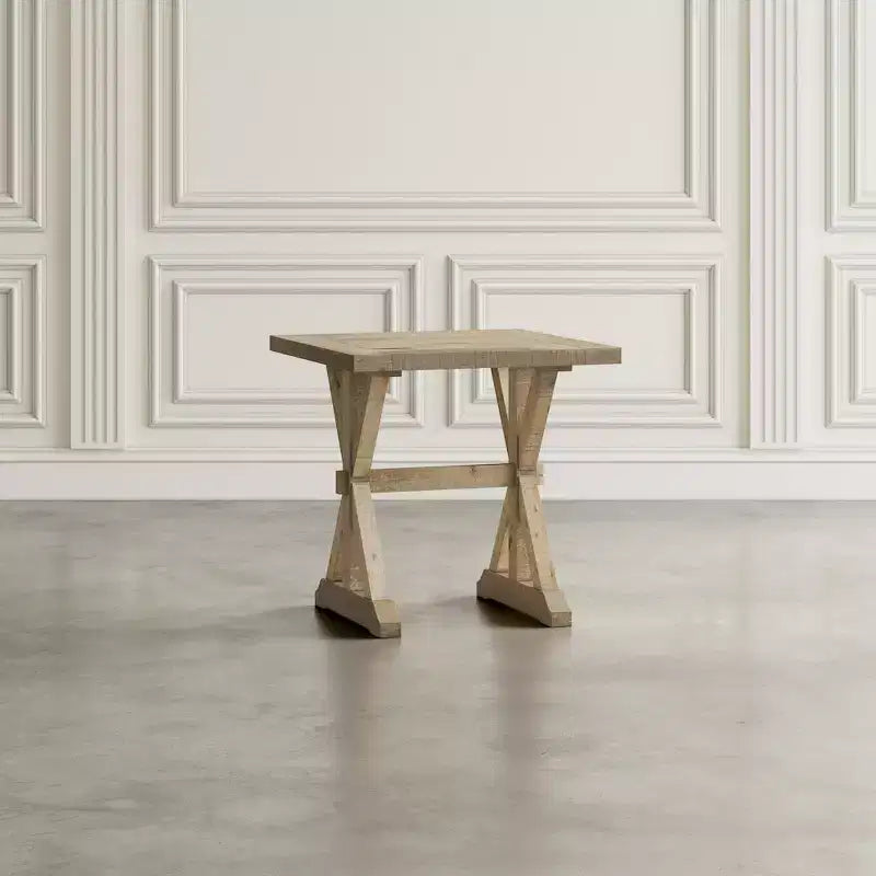Rustic Solid Pine End Table with Trestle Base