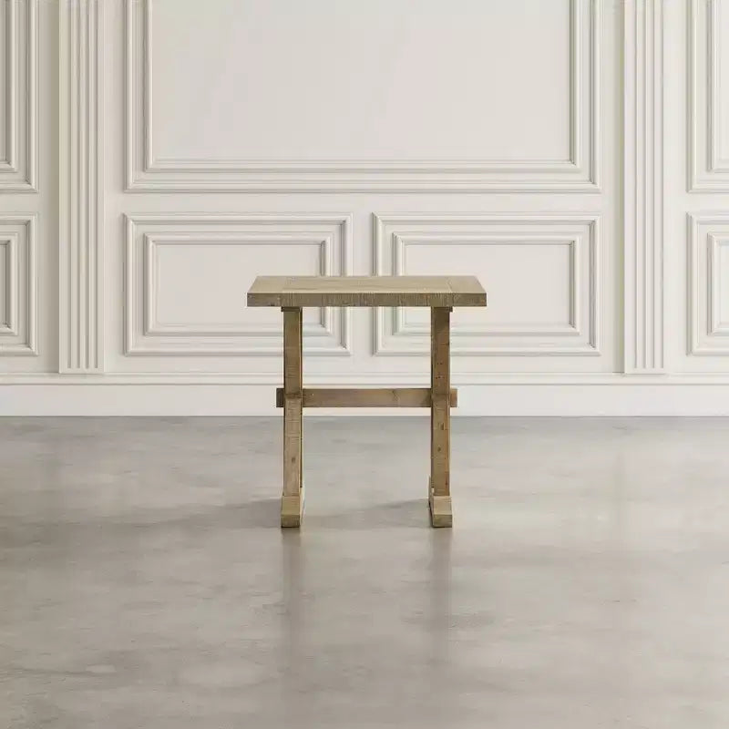Rustic Solid Pine End Table with Trestle Base