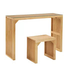 Ensemble table et banc de salle à manger en pin avec plateau en verre trempé
