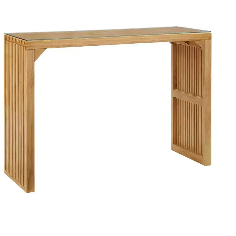Farmhouse Pine Dining Table and Bench Set with Tempered Glass Top