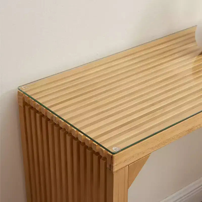 Farmhouse Pine Dining Table and Bench Set with Tempered Glass Top