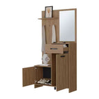Porte-manteau moderne avec 3 patères et miroir – Porte-manteau autoportant avec rangement, chêne clair