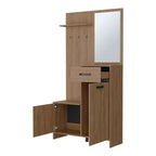 Porte-manteau moderne avec 3 patères et miroir – Porte-manteau autoportant avec rangement, chêne clair