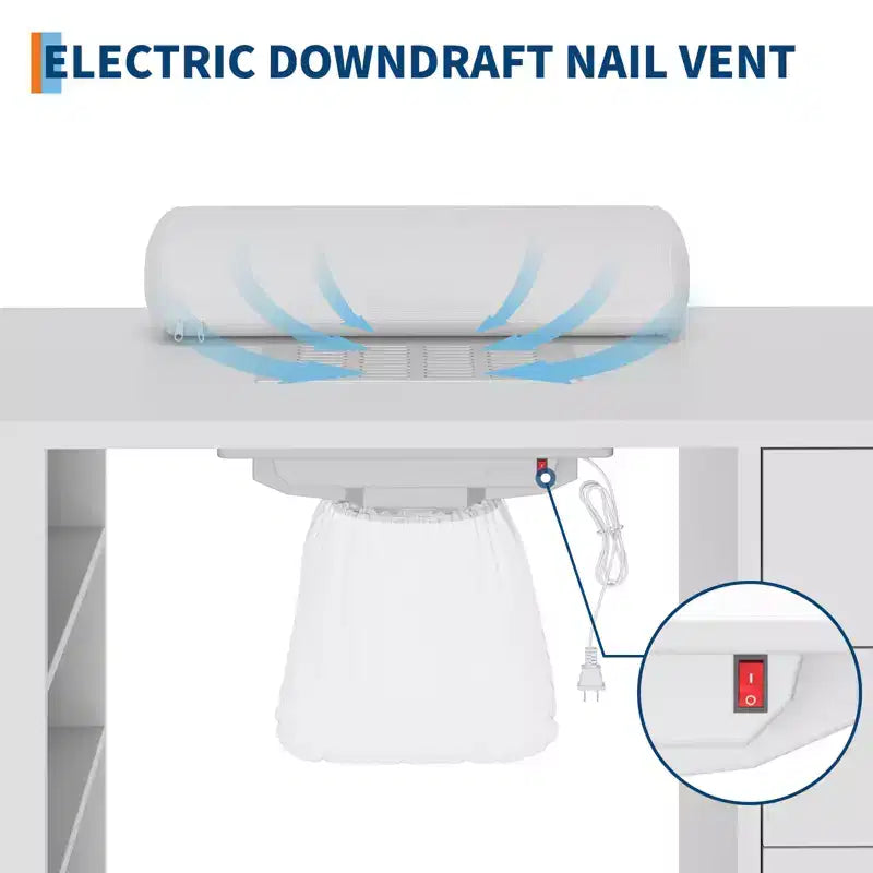 Nail Table with Electric Dust Collector, Wrist Rest, Drawers, and Storage Cabinet