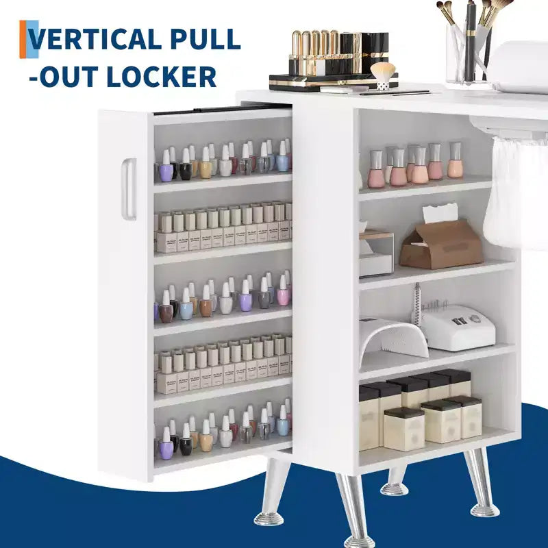 Nail Table with Electric Dust Collector, Wrist Rest, Drawers, and Storage Cabinet