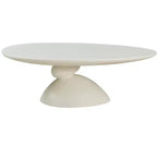 Table basse ovale en fibre de verre de 47 pouces avec base sculpturale empilée, blanc