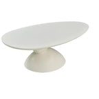 Table basse ovale en fibre de verre de 47 pouces avec base sculpturale empilée, blanc