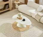 Table basse ovale en fibre de verre de 47 pouces avec base sculpturale empilée, blanc
