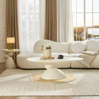 Table basse ovale en fibre de verre de 47 pouces avec base sculpturale empilée, blanc