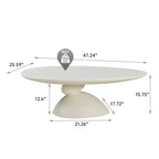 Table basse ovale en fibre de verre de 47 pouces avec base sculpturale empilée, blanc
