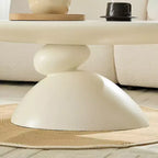 Table basse ovale en fibre de verre de 47 pouces avec base sculpturale empilée, blanc