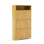 Meuble à chaussures 3 niveaux avec portes abattantes et étagère ouverte
