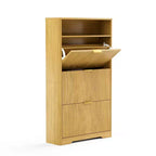 Meuble à chaussures 3 niveaux avec portes abattantes et étagère ouverte