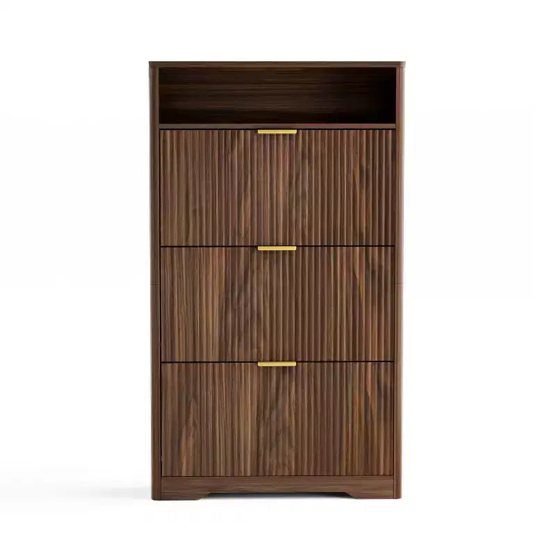 3-Tier Shoe Cabinet with Flip-Down Doors and Open Shelf