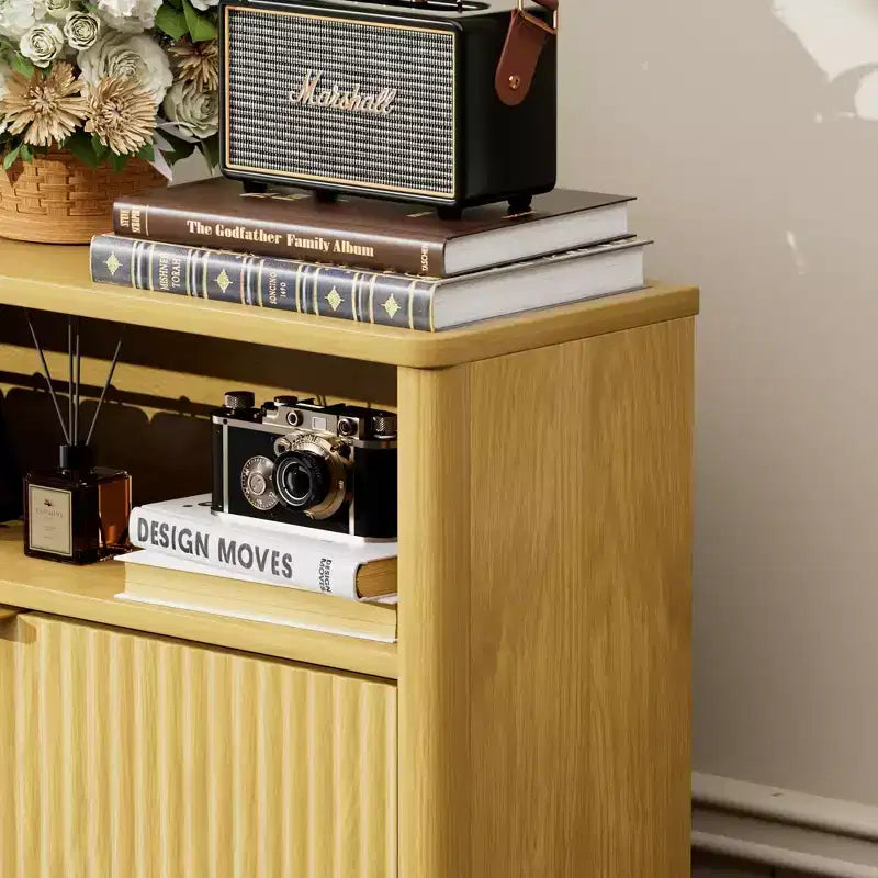 3-Tier Shoe Cabinet with Flip-Down Doors and Open Shelf