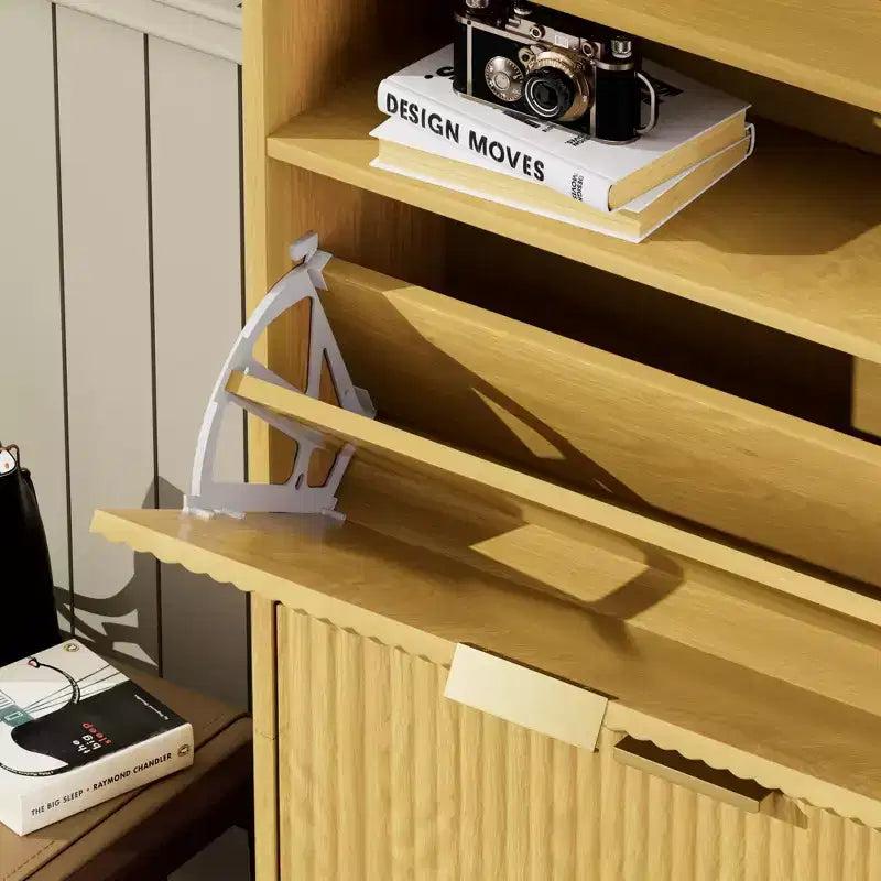 3-Tier Shoe Cabinet with Flip-Down Doors and Open Shelf