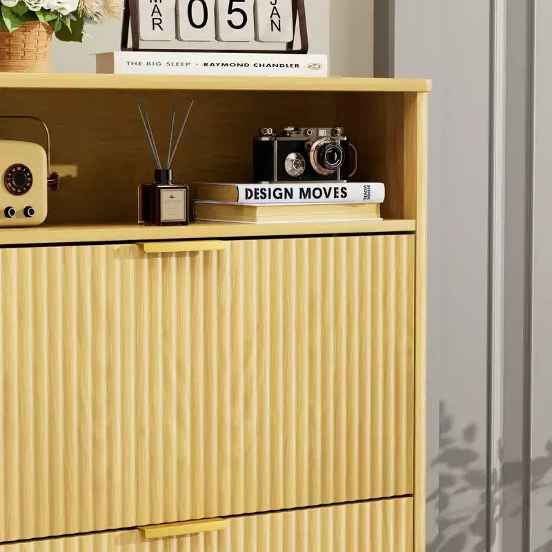 3-Tier Shoe Cabinet with Flip-Down Doors and Open Shelf