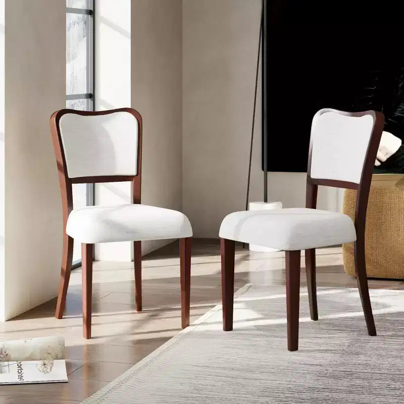 Set of 2 Upholstered Dining Chairs with Wood Frame, Armless