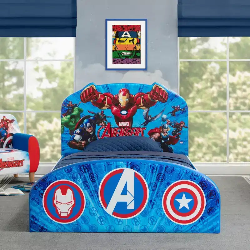 Kids Upholstered Twin Bed with Printed Headboard