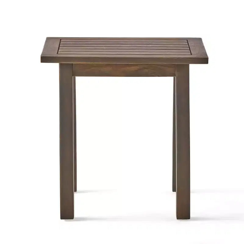 Acacia Wood Outdoor Accent Side Table, Modern End Table for Patio, Backyard, Pool Deck