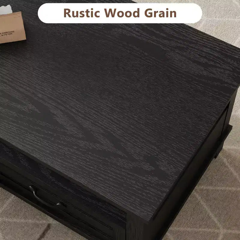 Coffee Table with Drawers and Open Shelf, 47.2 in, Black, 6-Leg Base