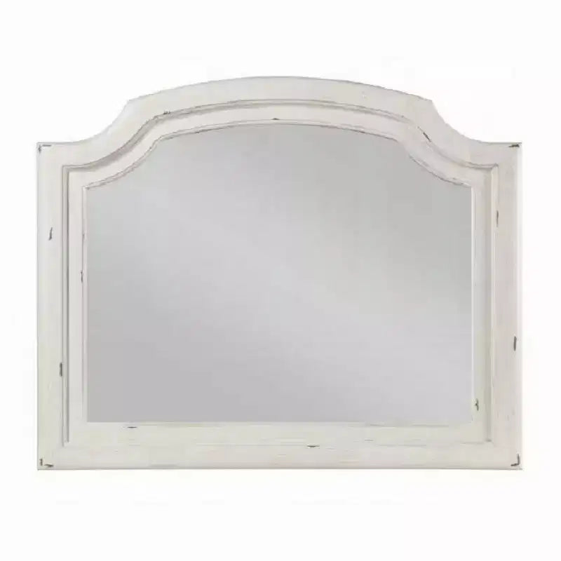Wall Mount Dresser Mirror with Beveled Glass, 38x47, Antique White Wood Frame