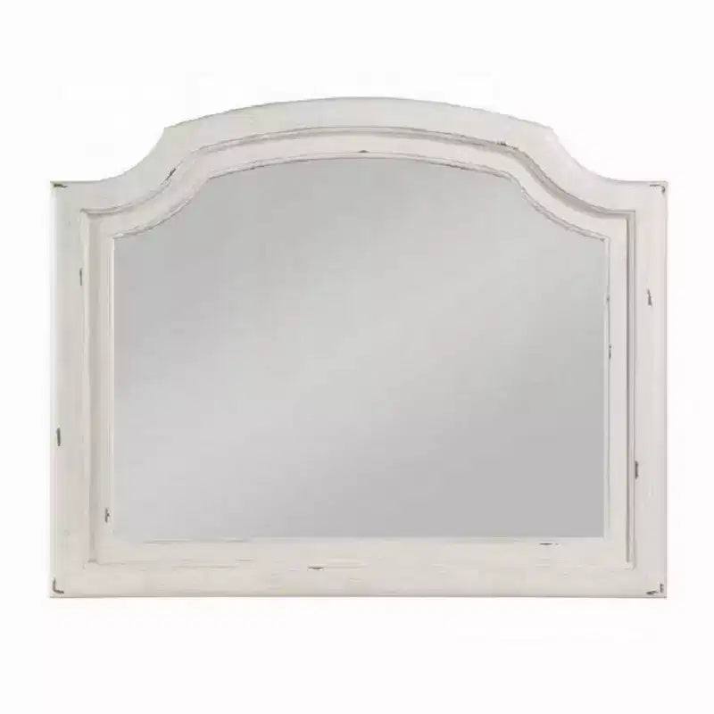Wall Mount Dresser Mirror with Beveled Glass, 38x47, Antique White Wood Frame