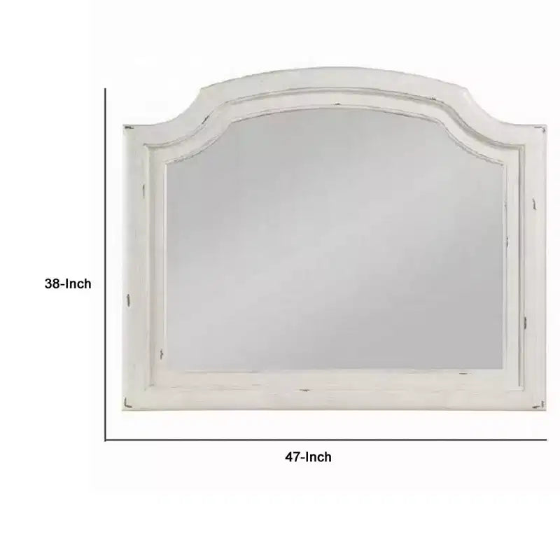 Wall Mount Dresser Mirror with Beveled Glass, 38x47, Antique White Wood Frame
