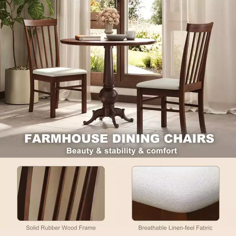 Dining Chairs Set of 2, Upholstered Kitchen Chairs with Rubber Wood Frame