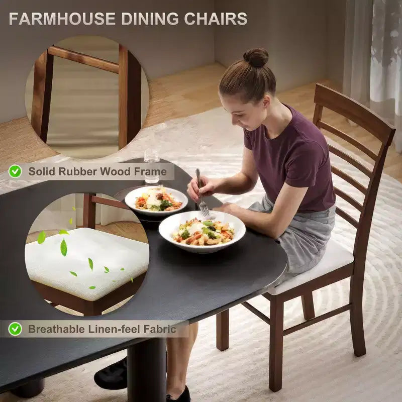 Dining Chairs Set of 2, Upholstered Kitchen Chairs with Rubber Wood Frame