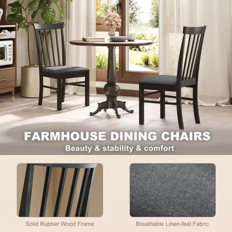 Dining Chairs Set of 2, Upholstered Kitchen Chairs with Rubber Wood Frame