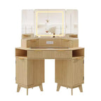 Coiffeuse d'angle de 47" avec miroir LED, plateau en verre, tiroirs de rangement et station de charge